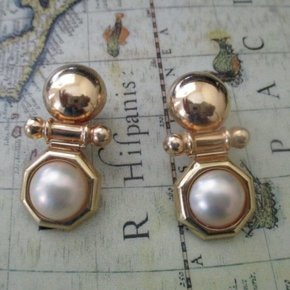 ❤️14K YELLOW GOLD 2 Piece Pearl Omega Clip Pierced Earrings Not Scrap 8.8 …
